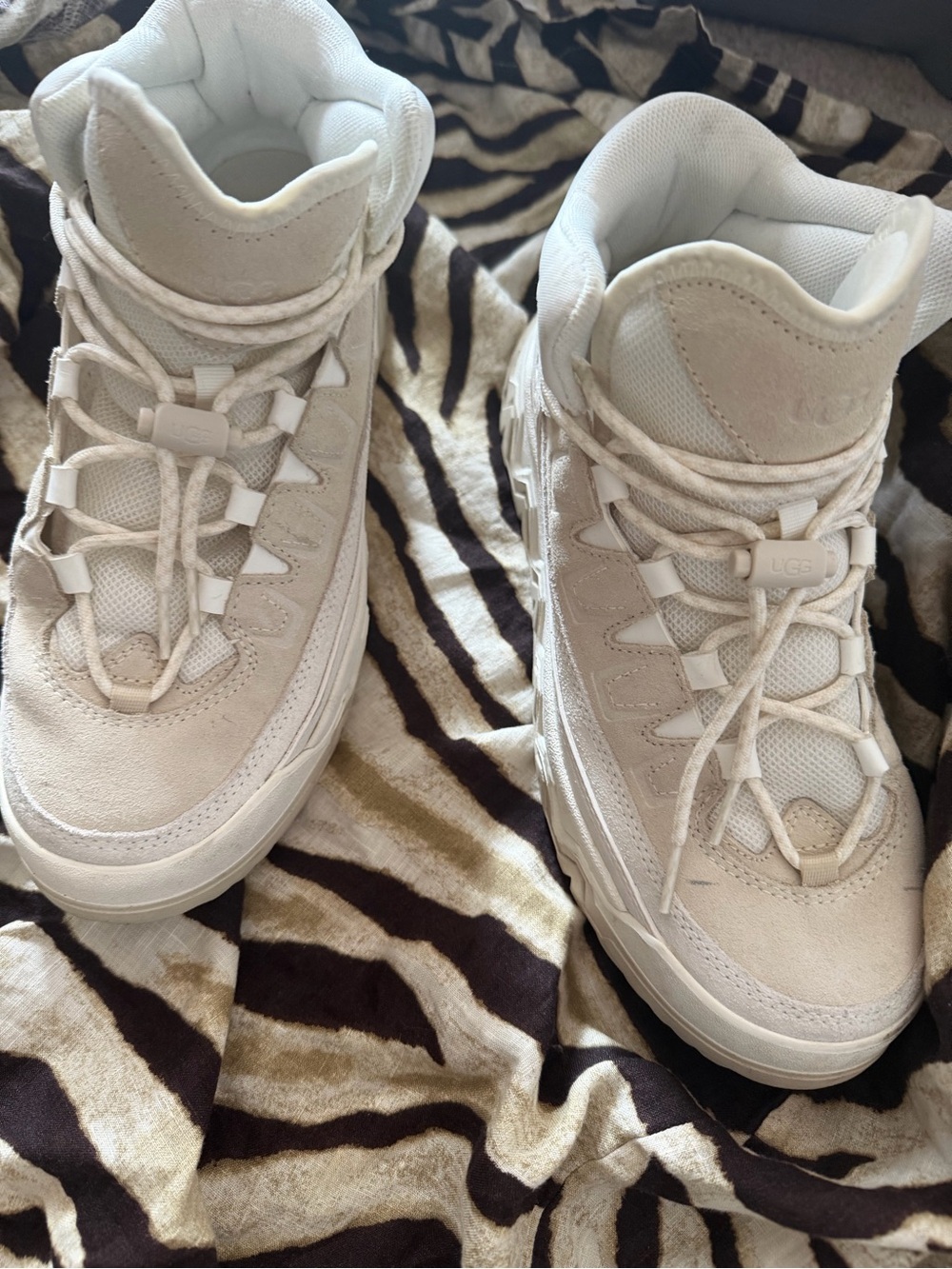 UGG Off-White/Taupe High-Top Suede & Mesh Sneakers
